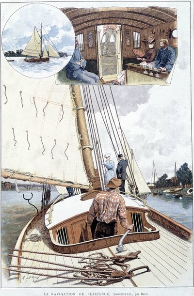 Båtliv i Argenteuil - teckning av Brun av Alexandre Brun