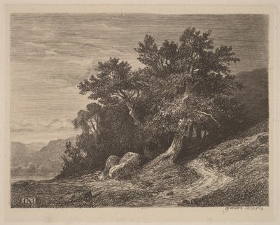 Gamla träd på en sluttning av Alexandre Calame