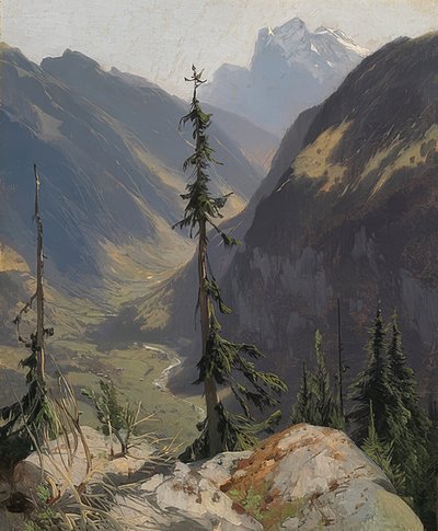 Lütschental med Wetterhorn. Omkring 1850 av Alexandre Calame