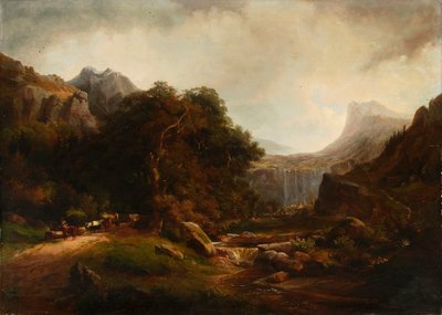 Bergslandskap med vattenfall av Alexandre Calame