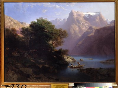 ""Berglandskap med sjö i Schweiz"" (Bergsjö) Målning av Alexandre Calame (1810-1864) 1860 Regional Art Gallery, Tambov Ryssland av Alexandre Calame