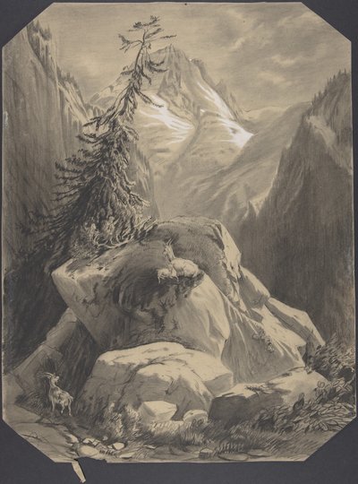 Tre getter i ett bergslandskap av Alexandre Calame