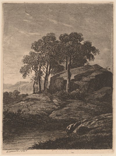 Träd vid en klippa av Alexandre Calame
