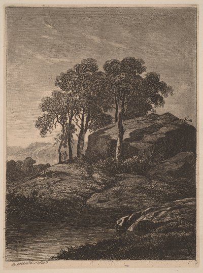 Träd vid en klippa av Alexandre Calame