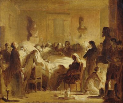 De sista ögonblicken av Charles-Ferdinand av Frankrike (1778-1820) i administrationsrummet i Paris operahus, 14 februari 1820, 1820-50 av Alexandre Evariste Fragonard