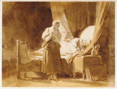 En kvinna som tittar på en sovande man av Alexandre Evariste Fragonard