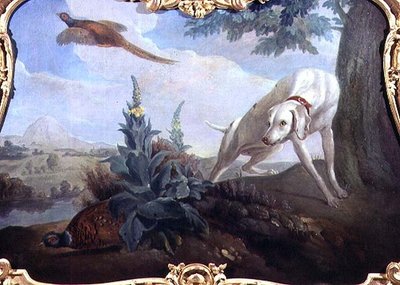 Hund med vilt i ett landskap av Alexandre F. (school of) Desportes