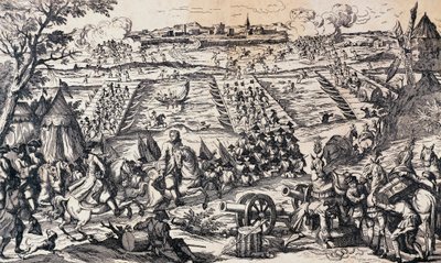 Ludvig XV:s armé korsar Rhen och attackerar försvarslinjen vid Ettlingen, 1-4 maj. av Nicolas Toussaint Charlet