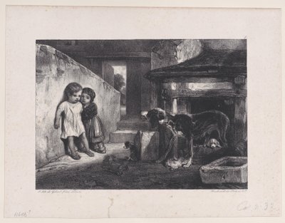 Children Frightened by Snarling Dog, från serien Hunting Scenes, 1829. av Alexandre Gabriel Decamps