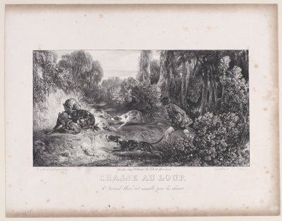 Wolf Hunt: Wounded Animal Attacked by Dogs, från serien Hunting Scenes, 1829. av Alexandre Gabriel Decamps