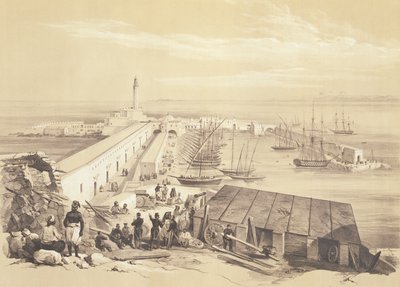 Port and Pier of Algiers, från en volym till minne av den franska expeditionsstyrkan som erövrade Alger 1830, graverad av Adolphe Jean-Baptiste Bayot (1810-66) av Alexandre Genet
