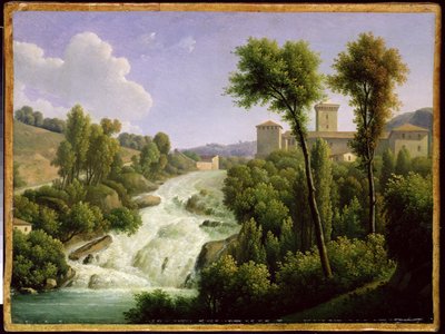 Utsikt från Ile de Sora ovanför slottets vattenfall, c.1822 av Alexandre Hyacinthe Dunouy
