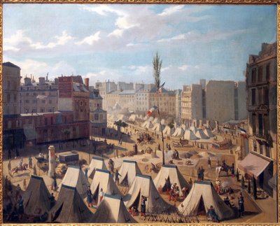 Truppläger, på Boulevard du Temple i Paris, under junidagarna 1848. Målning av Josquin (?), olja på duk, fransk konst av Alexandre Josquin