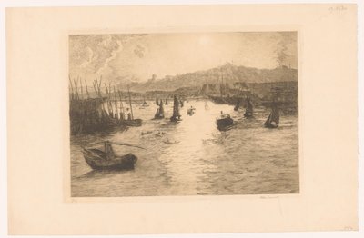 Hamn med solnedgång av Alexandre Lunois (signed by artist)