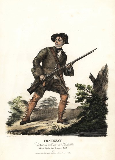 Jean-Baptiste Fontenay och Martin i Le Poor Diable av Balisson och Dumersan, Theatre du Vaudeville. Handkolorerad litografi av F. Noel efter en illustration av Alexandre-Marie Colin från porträtt av skådespelerskor i olika roller, F. Noel, Paris av Alexandre Marie Colin