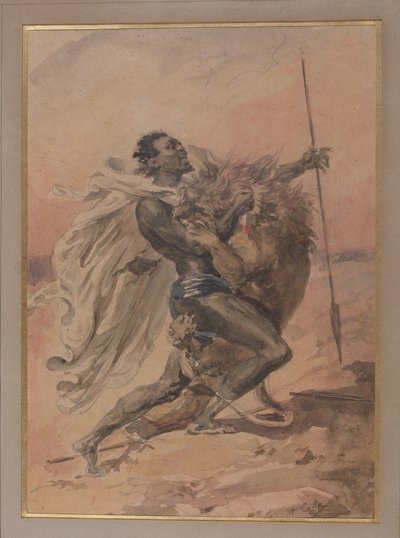 Kampen mellan en krigare och ett lejon av Alexandre Marie Colin