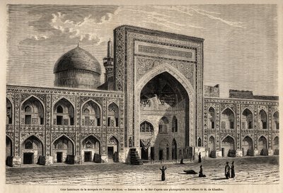Innergård i moskén av Imam Aly Riza a Mashhad, teckning av A. de Bar, för att illustrera resan till Khorasan (Khorasan, Chorasan eller Khurasan) 1858, av N. de Khanikof. Gravyr i ”” Le tour du monde”” 1861. Selvas samling. av Alexandre de (after) Bar