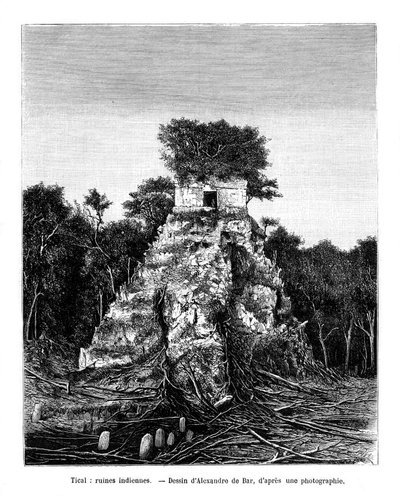 Mayaruiner, Tikal, Guatemala, 1800-talet av Alexandre de Bar
