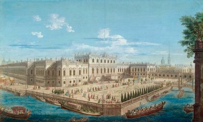 Utsikt över kejsarinnan Elizabeths sommarpalats vid Fontanka-floden i St. Petersburg, 1753. av Alexei Angileevich Grekov