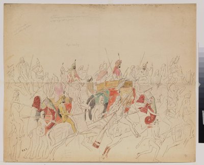 Maharaja Sher Singh (1807-1843) från Punjab (Indien) och hans hov. Verk av Alexei Dmitrievich Saltykov (1806-1859), akvarellpenna och bläck på papper av Alexei Dmitrievich Saltykov