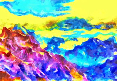 Berg som frusna vågor,2020,(blandteknik) av Alexei Makhov