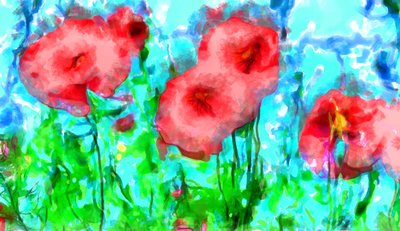 Vallmo och moln,2020,(blandteknik) av Alexei Makhov