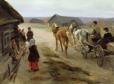 En skollärares ankomst till byn. 1908-14 av Alexei Steipanovitch Stepanov