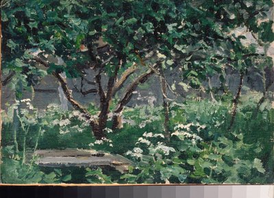 Ett hörn av trädgården - Verk av Alexei Stepanovich Stepanov (1858-1923), olja på kartong av Alexei Steipanovitch Stepanov
