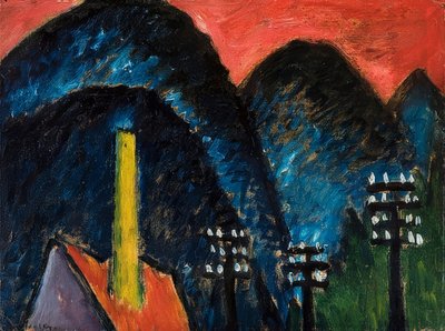 Blå berg (landskap med gul skorsten). 1912 av Alexej von Jawlensky
