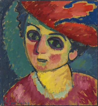 Red Hat, målning av Alexej von Jawlensky, olja på kartong, 1912 - Red Hat - Javlensky, Alexei, von av Alexej von Jawlensky