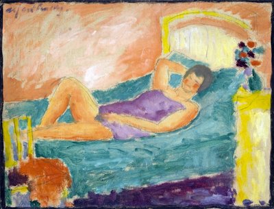 Flickan lägger sig. (The Liging Girl). Verk av Alexei von Javlensky (Alexi von Jawlensky, Alexej von Javlenski) (1864-1941). olja på kartong av Alexej von Jawlensky