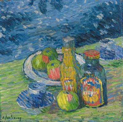 Stilleben med flaskor och frukt av Alexej von Jawlensky