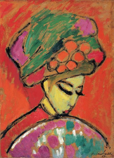 Ung flicka med en blommig hatt, 1910 av Alexej von Jawlensky