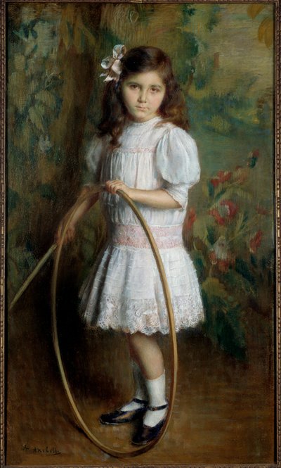 Dotter till konstnären i bågen Målning av Alexis Axilette (1860-1931) 1909 Angers, musee des Beaux Arts - Konstnärens dotter med en båge. Målning av Alexis Axilette (1860-1931) av Alexis Axilette