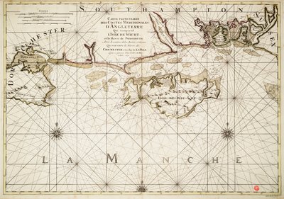 Karta över den engelska kusten, Isle of Wight och Portsmouths hamn av Alexis-Hubert Jaillot