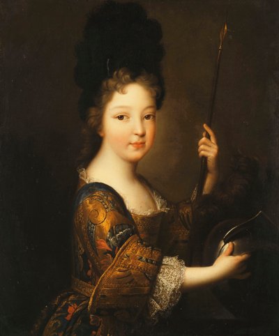 Porträtt av en flicka, halvlångt, som Minerva, av Alexis Simon Belle