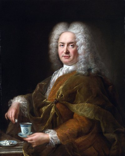 Porträtt av en gentleman som håller en kopp choklad - Peinture de Alexis Simon Belle av Alexis Simon Belle