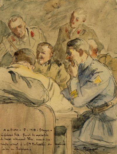 Colonel Frid listening to German Major Vara (drawing) av Alexis de Broca