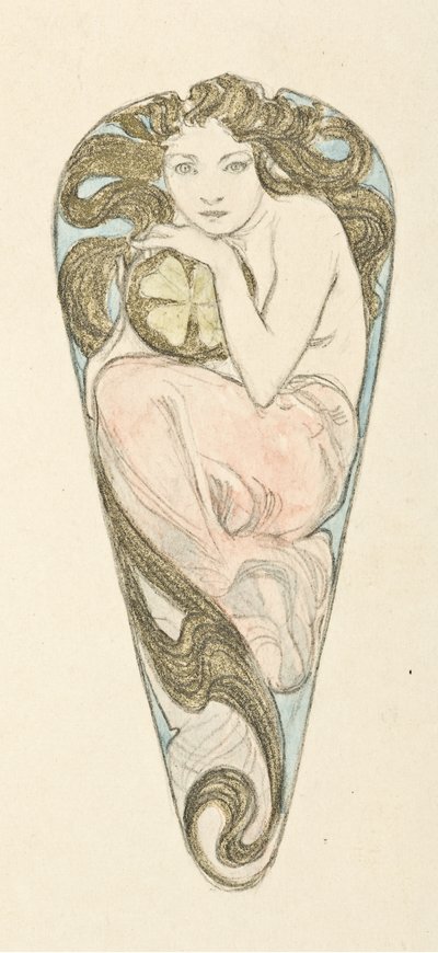 Miniatyrprojekt för hängsmycke av ett stort livstycke, ca. 1900. av Alfons Marie Mucha