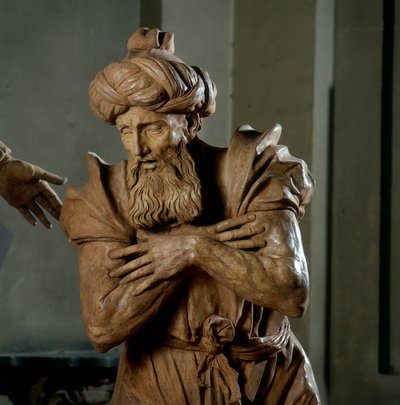 Nikodemus, detalj av Kristi klagan, i kapellet av den välsignade Aldrovandi (terrakotta) av Alfonso Lombardi