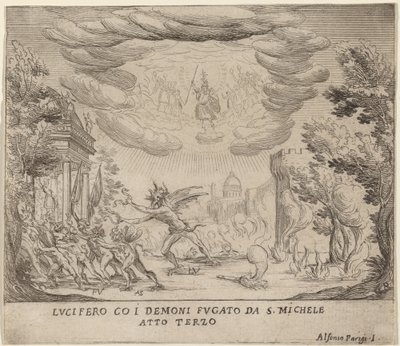 Lucifer och demoner som flyr Saint Michael av Alfonso Parigi II