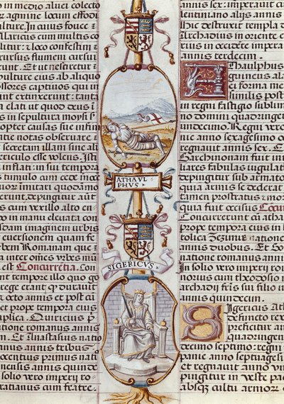 Representation av de västgotiska kungarna Athaulf och Sigeric, från "Genealogy of the Kings of Spain" av Alonso av Cartagena av Alfonso de Cartagena
