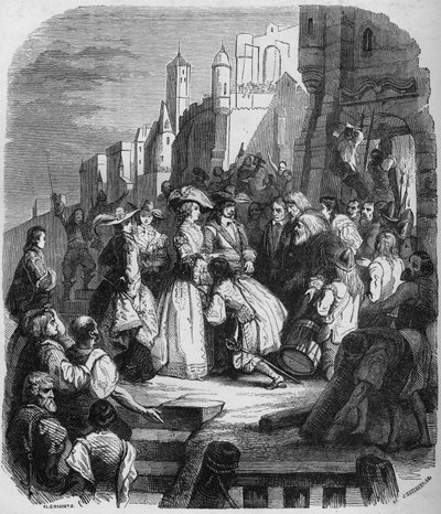 Mademoiselle de Montpensier gick in i Orleans under Fronde den 27 mars 1652. Gravyr efter målningen av Alfred Johannot (1800-1837). av Alfred (after) Johannot