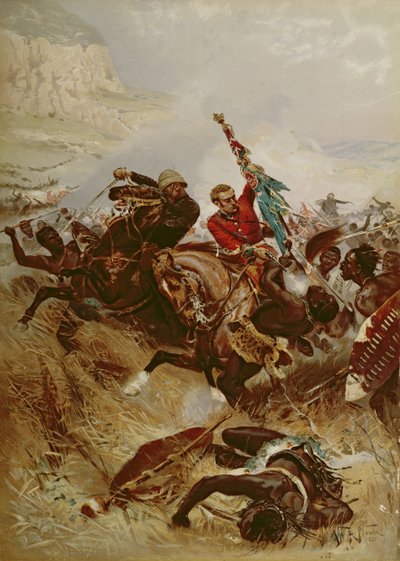 Löjtnanter Nelville och Coghill räddar färgerna, 1881 (oleograf) av Alfred A.B. de Neauville