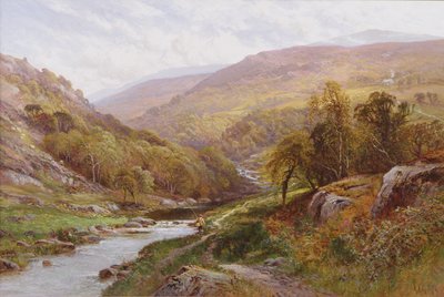 En fiskare vid en höglandsbäck av Alfred Augustus Glendening