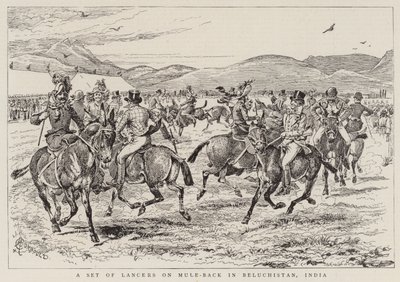 En uppsättning Lancers på Mule-Back i Beluchistan, Indien av Alfred Chantrey Corbould