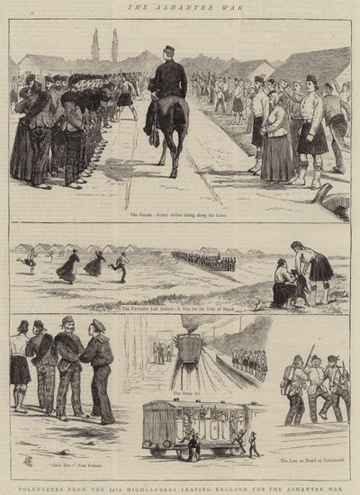 Ashantee War, volontärer från 79th Highlanders som lämnar England för Ashantee War av Alfred Chantrey Corbould
