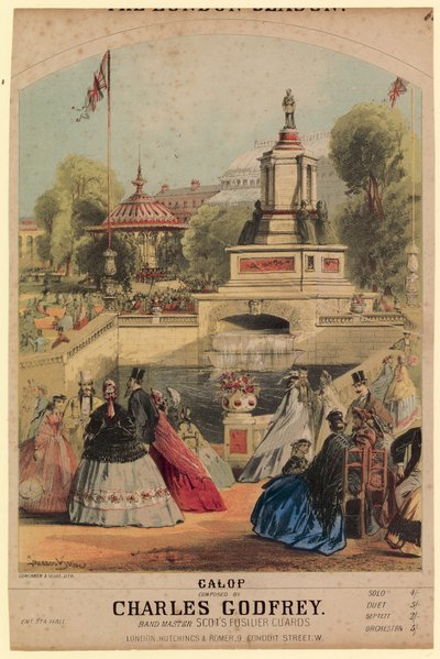 Galopp. Visar Royal Horticultural Society-trädgården skapad för att sammanfalla med 1862 års utställning av Alfred Concanen