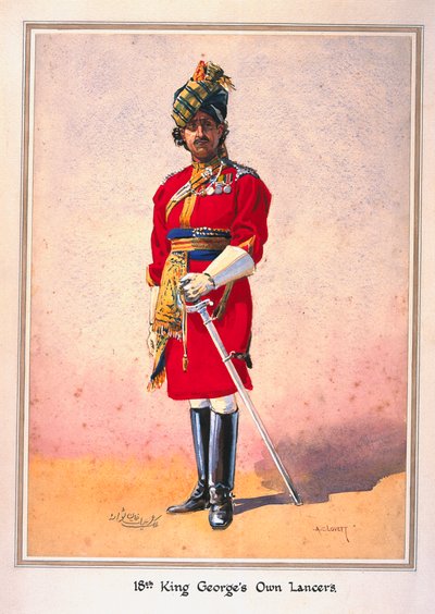 Hederslöjtnant Hon Malik Umar Hayat Khan, CIE, Tiwana of Ahahpur (Punjabi Musalman) illustration för "Armies of India" av major G.F. MacMunn, publicerad 1911, 1910 av Alfred Crowdy Lovett