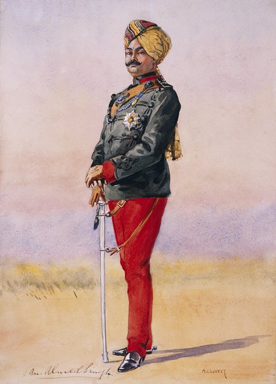 Hedersmajor H.H. Sir Umed Singh Bahadur, Maharao av Kota, illustration för "Armies of India" av major G.F. MacMunn, publicerad 1911, 1908 av Alfred Crowdy Lovett